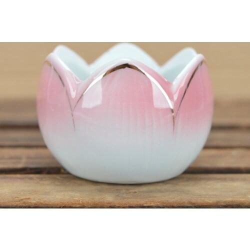 Buddhist Supplies Ceramic Large Lotus Butter Lamp for Buddha Long Light Lotus-shaped Ceramic Oil Lamp Butter Lamp