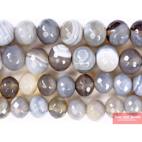 Wholesale Natural Stone Faceted Gray Stripe Agates Beads For Necklace Bracelet Making 4 6 8 10 12mm FGSB9