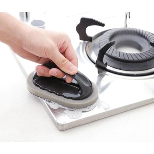 Emery Sponge Kitchen Pot Brush Sink Scrubber Cleaning Sponge with Handle Scouring Pads for Rust Stone Pan AA