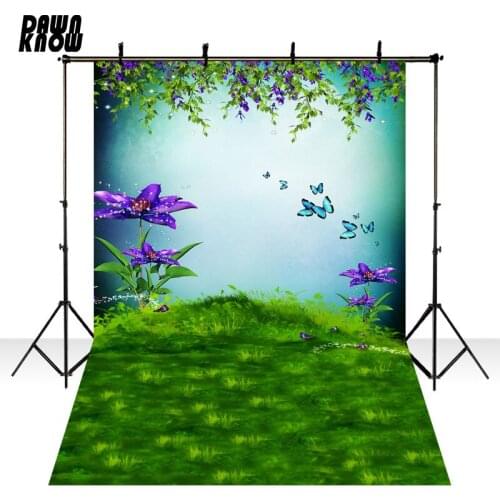 DAWNKNOW Fairy Tale Photography Background Lawn Butterfly Photocall Polyester Children Backdrops For Wedding Photo Studio lv2594
