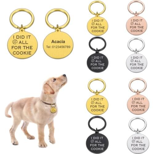 Engraved Pet ID Tags Personalized Name Phone Cute Cookie Pet ID Name for Cat Puppy Dog Tag Pendant Keyring Pet Dog Accessories