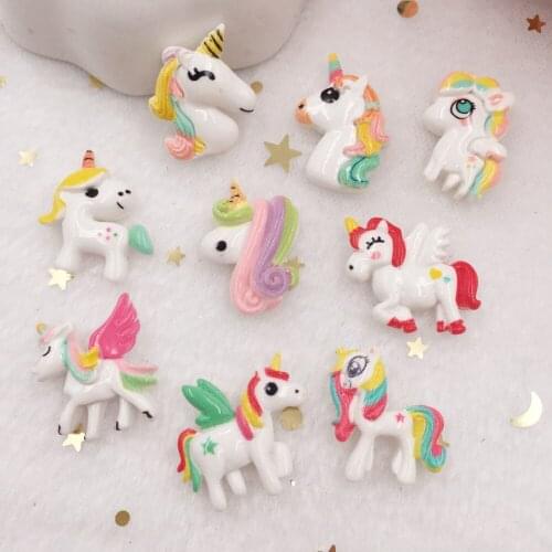 Kawaii Resin 3D Colorful Unicorn Flat Back Cabochon Figurine Stone Appliques 50pcs DIY Wedding Scrapbook Craft OR67