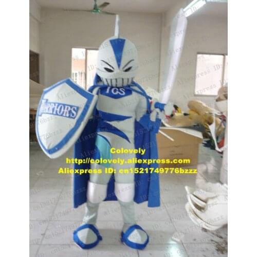 Brave Blue White Soldier Warrior Fighter Knight Chevalier Mascot Costume Adult Hard Helmet Black Sharp Eyes Even Tooth No.7577
