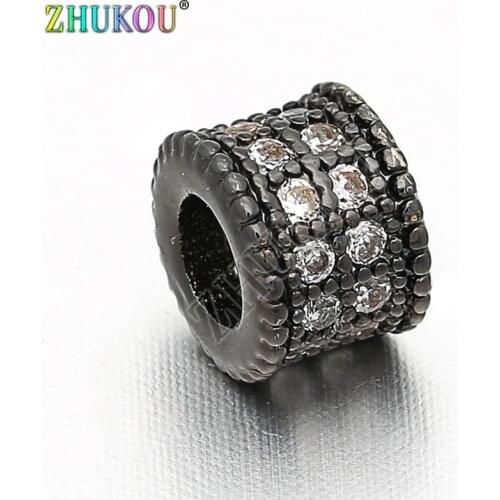 W6mm*H5mm Brass Cubic Zirconia Round Spacer Beads DIY Jewelry Bracelet Necklace Making, Hole: 3mm, Model: VZ97