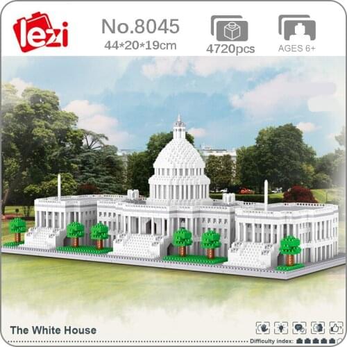 Lezi 8045 World Architecture USA The White House 3D Model DIY Mini Diamond Blocks Bricks Building Toy for Children no Box