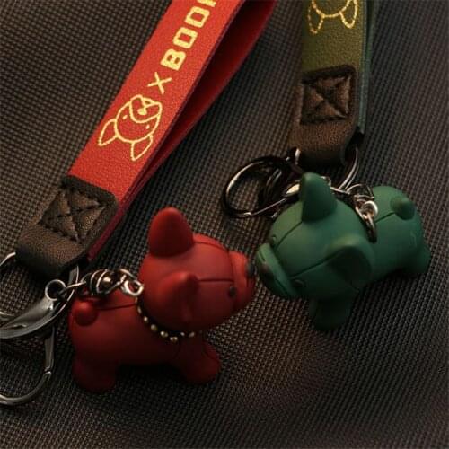 Fashion Punk French Bulldog Keychain Leather Dog Keychains for Women Bag Pendant Jewelry Trinket Mens Car Key Ring Key Chain