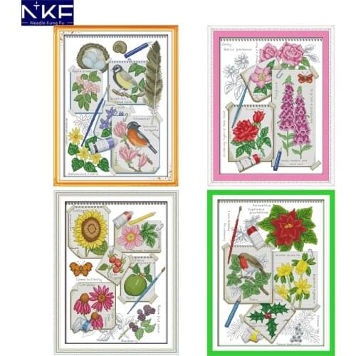 NKF Draw Four Seasons Pattern Handmade Craft Cross Stitch Set Embroidery Kit Printed Stitching Cross Stitch Home Decor