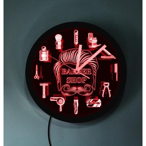 Barber Shop LED Business Sign Hairstylist Barber Tools LED Neon Effect Wall Clock Modern Design For Barber G