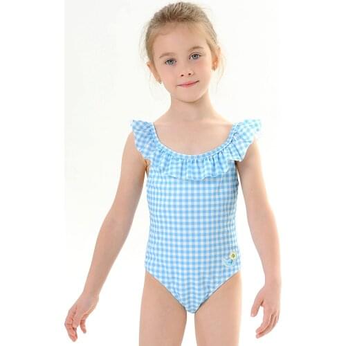 2020 New Baby Girl Swimsuit One Piece Swimwear Classic Style Bodysuit Aqua Geometric Girl Swimsuit Moon Embroidery Bathing Suit