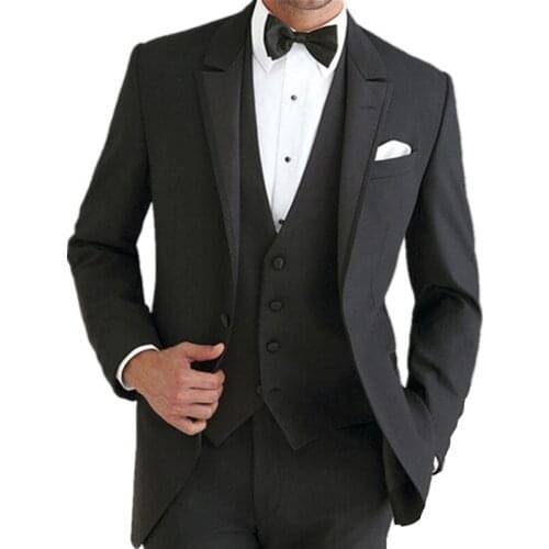New Arrivals Fashion Black Mens Suits Slim Fit 3 Pcs Prom Tuxedos Classic Notch Lapel Wedding Groomsmen/Party Blazer Vest Pant