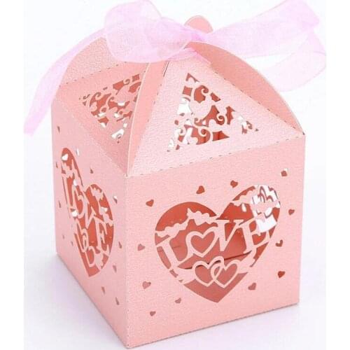 50Pcs Laser Cut Love Heart Candy Box Favor Gift Boxes Gifts With Ribbons for Garden Theme Wedding Birthday Party Bridal Shower