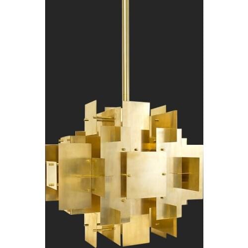 Postmodern light luxury style personality metal piece splicing villa living room dining room full copper chandelier