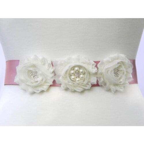 Vintage Inspired Bridal Sash,white With Peach Shabby Chiffon Flower Sash,satin Belt Ribbon,Bridesmaids accessories