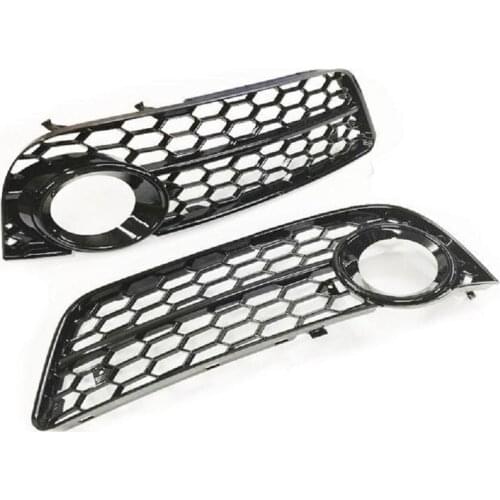 Black Honeycomb Open Vent Baseline Front Fog Light Grille (Black/Chrome Ring) For Audi A5 S5 8T free shipping