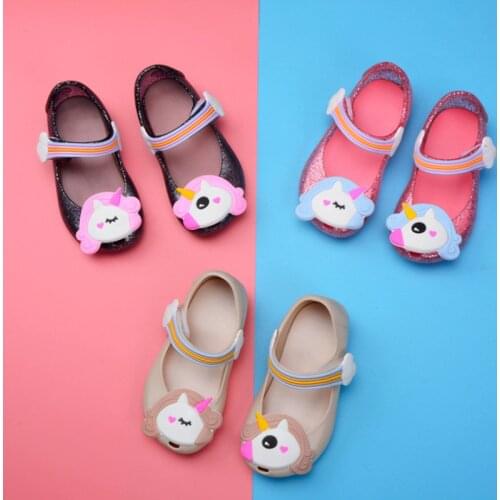 Happy Logo Children Jelly shoes Fashion Unicorn PVC Summer sandal Baby Girl Todder Soft Beach Shoes Melissa Candy shoes SH122