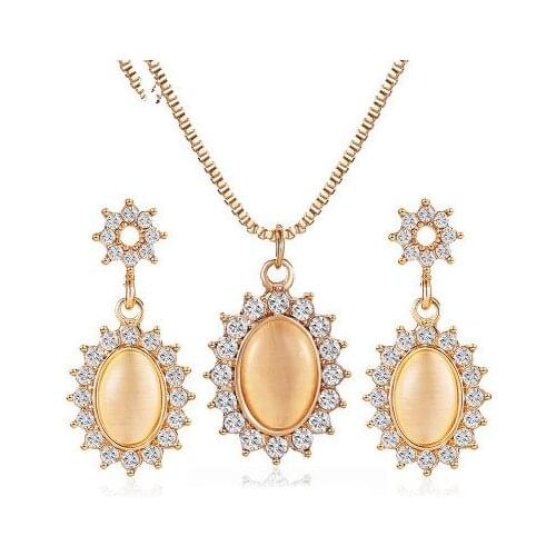 New fashion Sunflower earrings French micro-set rhinestone oval necklace For Women girl Accessories jewelry wholesale