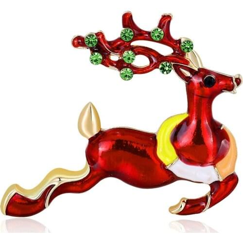 CINDY XIANG Christmas Deer Brooch Red Enamel Pins Cute Animal Elk Green Rhinestone Brooches Winter Jewelry Friends Gift New Year