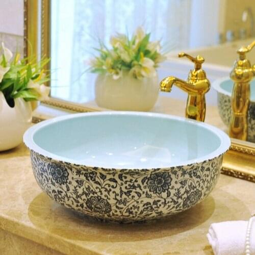 Blue and white Jingdezhen Bathroom ceramic sink wash basin Porcelain Counter Top Wash Basin Bathroom Sinks clear vessel sink