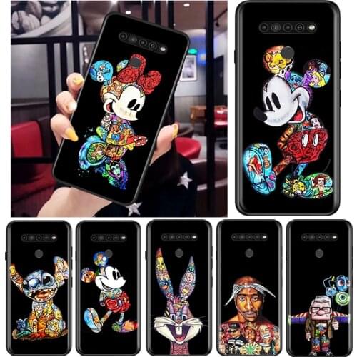 Mickey Tattoo Cartoon for LG G8 G8S G8X V30 V35 V40 V50 V60 ThinQ Q60 K40 K50 K30 K41 K51 K61 K71 K92 Black Phone Case