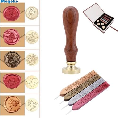 Mogoko Vintage Wax Seal Stamp Seal Wax Sticks Set Sealing Wax Seal Stamps Letter Craft Rose Love Cupid Valentines for Couples