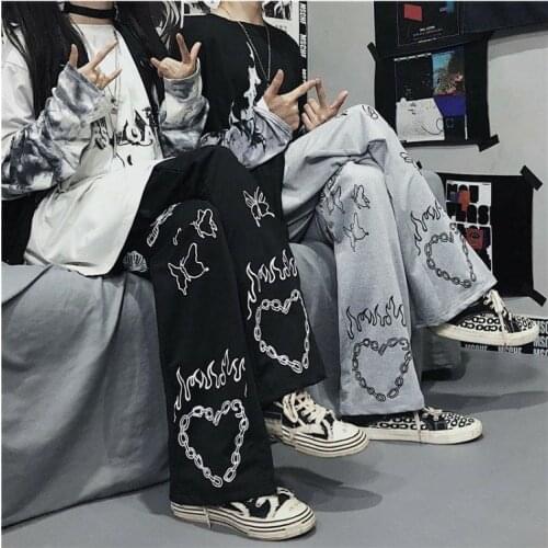 Japanese Wide Leg Pants Vintage Casual Korean Style High Waist Pants Harajuku Vintage Butterfly Print Soft Girl Lolita Trousers