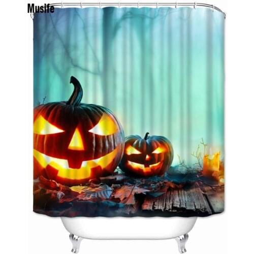 Musife Custom High Quality Pumpkin Lantern Shower Curtain Waterproof Bathroom Polyester Fabric Bathroom Curtain