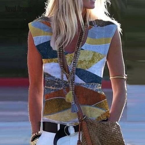 2021 Summer Multi-Style Floral Print Fashion T-shirt Sleeveless V-neck Elegant thin Top Casual Freedom Streetwear Womens Top