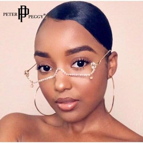 Ladys Cat Eyes Half Frame Diamond Glasses Frame Retro Women Crystal Eyewear Glasses Without Lens Groove Eyeglasses Frame