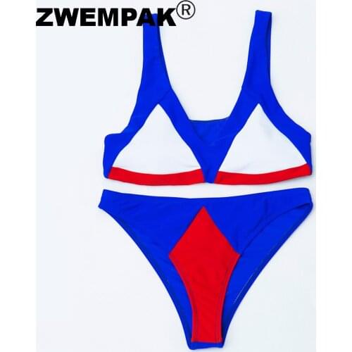 Women Patchwork Swimwear Red/White/Blue Color Two Pieces Swimming Suits Summer 2021 Female Bikini Set Newest Beachwear Biquini
