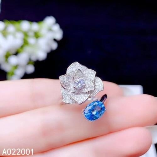 KJJEAXCMY fine jewelry natural blue topaz 925 sterling silver new women gemstone ring support test elegant