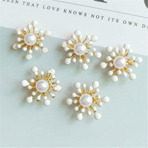 10 PCS 17*19 mm Metal Bead Cap Inlay Imitation Pearls Flower Charms Findings DIY Jewelry Making Accessories