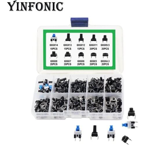 10 values 180pcs 6*6*4.3-6*6*14 Button touch micro switch DIP four-foot switch set kit box