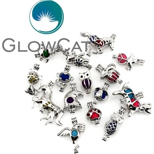 22136 Animal Penguin Eagle Owl Horse Birds Puppy Paw Print Oyster Pearl Beads Cage Floating Locket Pendant