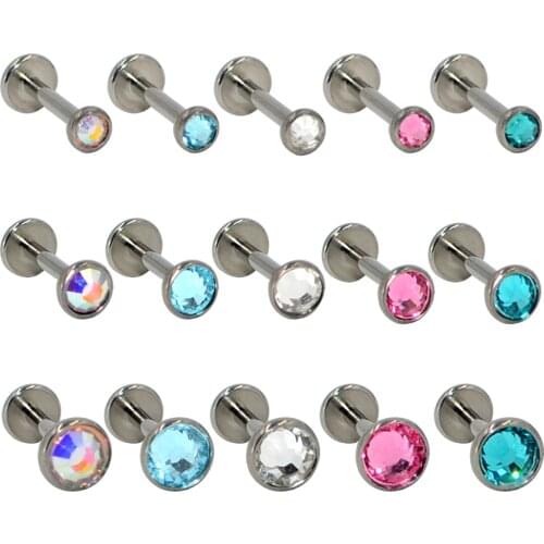 3PC G23 Titanium Flat CZ Gem Internally Threaded Labret Stud Ear Tragus Cartilage Helix Earring Fashion Body Piercing Jewelry16g