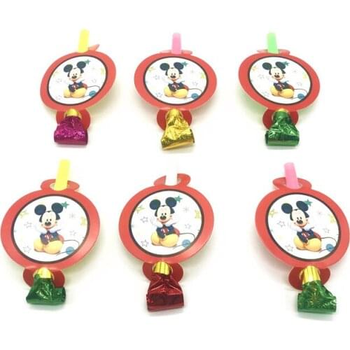 6pcs Disney Red Mickey Mouse Theme Birthday Blowouts Party Noise Maker Kids Toy Paper Mickey Blowout Wedding Decoration Supplies