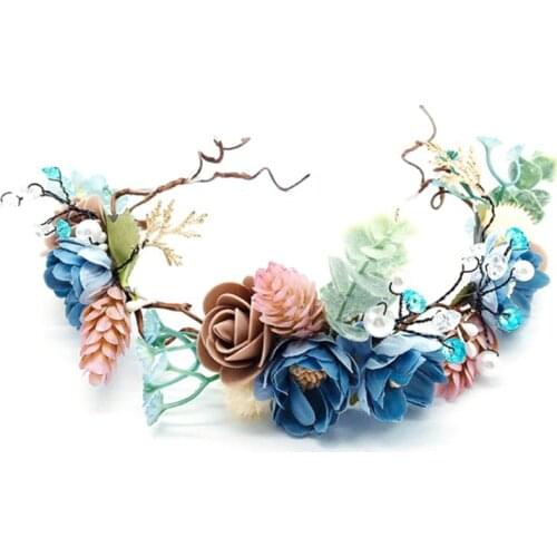 Boho Bride Wedding Jewelry Headdress Gold Copper Leaf Imitation Floral Headband C1FE