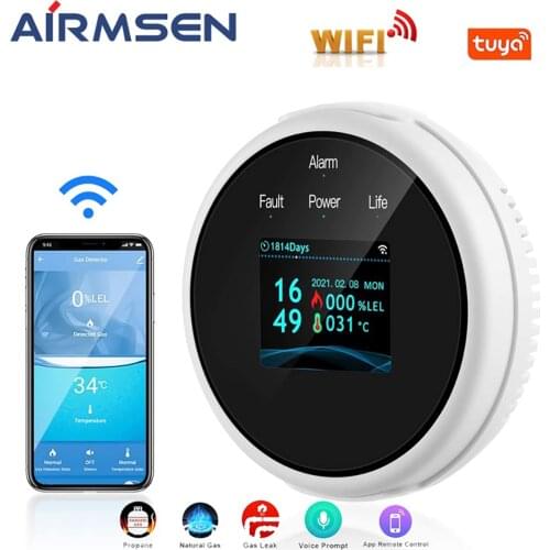 Hot Smart Life Tuya Wifi Gas Leak Sensor Led Display Screen Combustible Smart Home Smart LPG Gas Alarm Temperature Detector