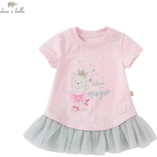 DB16840 dave bella summer baby girls cute cartoon mesh dress children fashion party dress kids infant lolita clothes