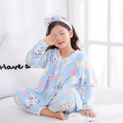 Children Long Sleeve Thicken Warm Flannel Pajamas Winter Girl Sleepwear Cartoon Baby Nightwear Gift Kids Cute Pyjamas 3Pcs/Set