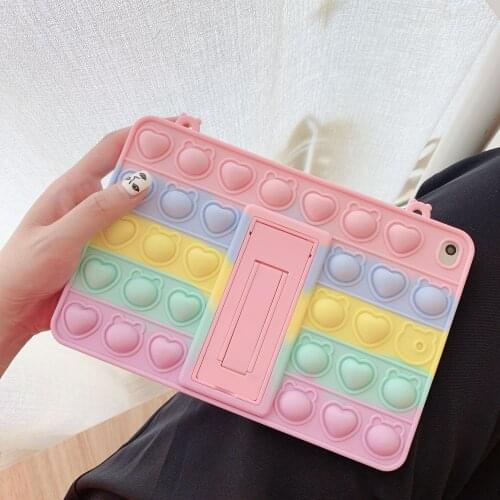 Kids Relive Stress Fidget Toys Bubble Silicone Case for Samsung Galaxy Tab A 10.1 2019 SM-T510 SM-T515 Cover with Straps + Pen