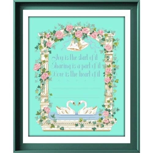 Dreampattern Together forever cross stitch package swans rose lovers marriage 18ct 14ct 11ct bright green cloth embroidery DIY