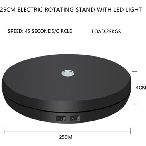 25CM Electric Rotating Stand with Led Light 360 Degree Photography Turntable 25KG Load Studio Shooting Swivel Booth