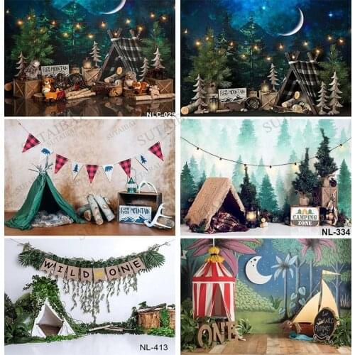 Jungle Forest Camping Tent Newborn Photography Background Green Tree Backdrops Birthday Party Photocall Photo Studio