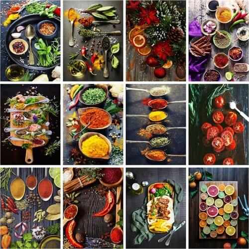 Huacan Diamond Painting 5d Food Full Square Drill Diamond Embroidery Cross Stitch Kitchen Handicraft Wall Art Decoration