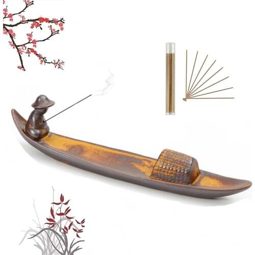 MetosiLife Fishing Old Man Ceramic Incense Burner - Handmade Sticks Holder