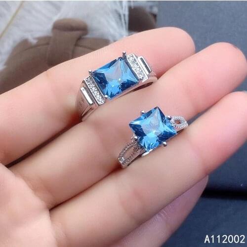 KJJEAXCMY fine jewelry natural blue topaz 925 sterling silver new gemstone men women ring Couple suit support test classic