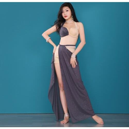 2021 Sexy Belly Dance Costume Clothes Professional Stage Performance Bellydance Suit 2-Pcs Embroidery Bra Long Skirt