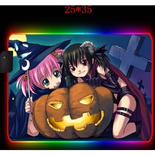 Witch anime kawaii RGB mousepad led luminous large gaming accessories mouse pad pads office keyboard desk mat carpet mats XXL