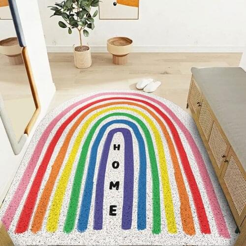 PVC Rubber Bottom Entrance Doormat for Outdoor Indoor Waterproof Ant-Slip Bathroom Rugs Rainbow Print Hallway Door Floor Mat