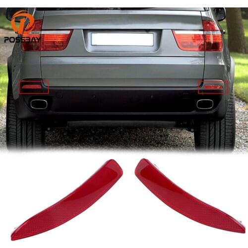 POSSBAY Red Rear Bumper Reflector Tail Lights Strip Brake Warning Lamp for BMW X5 E70 3.5d/4.8i/X5M 2007-2010 Pre-facelift